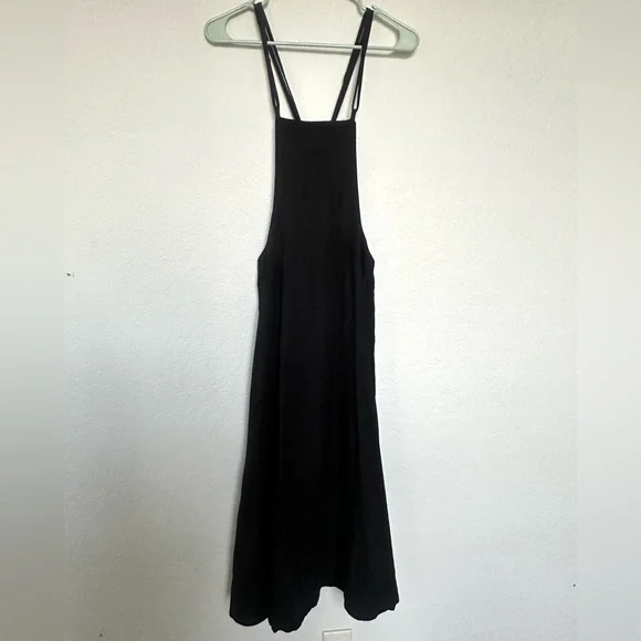 Anthropologie Midi Black Strappy Modern Pinafore Cotton Blend Apron Dress Size 8 - Picture 3 of 15